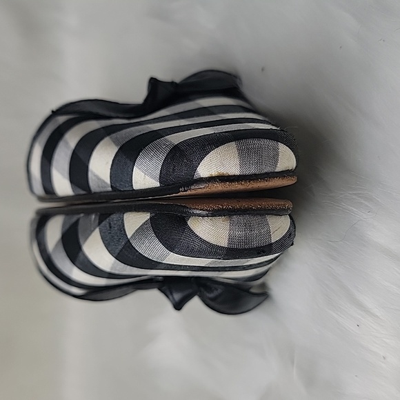 TALBOTS Black Cream Gingham Checkered Preppy Cottage Bow Kitten Heel Mules 9.5 - Picture 6 of 13